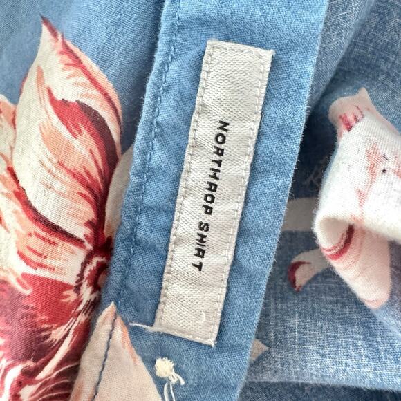 Goodfellow Shirt Men XXL Blue Hawaiian Floral Button Down Northrop Short Sleeve - Picture 14 of 14